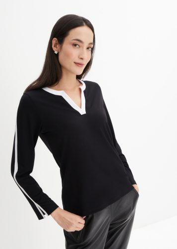 bonprix Langarmshirt bequeme Passform, Langarm-Design, mit kontrastfarbigen Details