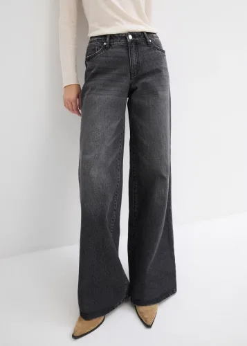 bonprix, bonprix Wide-Leg-Jeans, Mid Waist, Low Stretchschwarz 40Damen