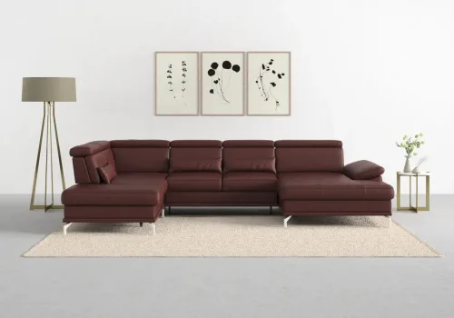 Sit & More, sit&more Wohnlandschaft "Cabrio U-Form, B: 359 cm, mit Sitztiefen-, Arm- & Kopfteilverstellung" 3 Nierenkissen, Federkern, optional Bettfunktion und Stauraum