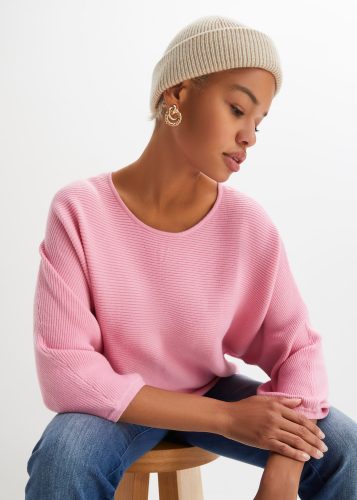 bonprix Strickpullover 1 aus Viskose, mit Rippstruktur, halber Fledermausarm