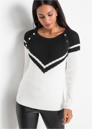 bonprix Strickpullover mit Knopfverzierung, lockere Passform, Raglanärmel, 2-farbig