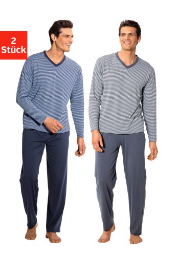 LE JOGGER, le jogger® Pyjama, (2 Stück), mit garngefärbten Streifen