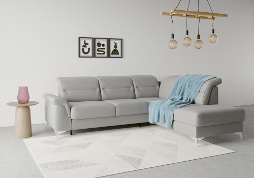 sit&more Ecksofa »Sinatra«, mit Ottomane, optional mit Kopfteilverstellung und Armteilfunktion oder Kopfteilverstellung, Armteilfunktion, Bettfunktion und Stauraum, chromfarbene Metallfüsse