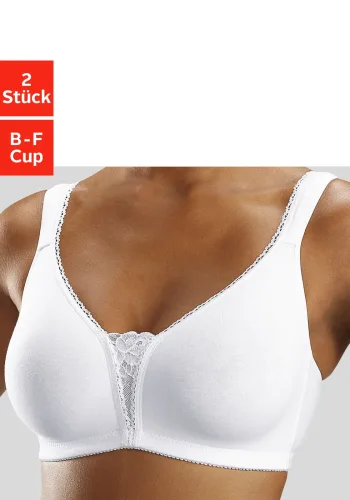 Petite Fleur By Lascana, petite fleur by Lascana Soft-BH Packung, ohne Bügel, Baumwolle mit Spitzen-Details, grosse Grössen, bequemer BH