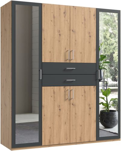 Wimex, Wimex Kleiderschrank »Diver Drehtürenschrank mit Spiegel, 180, 225 o. 270cm breit«, Bestseller Schlafzimmerschrank wahlweise 3 Innenausstattungen