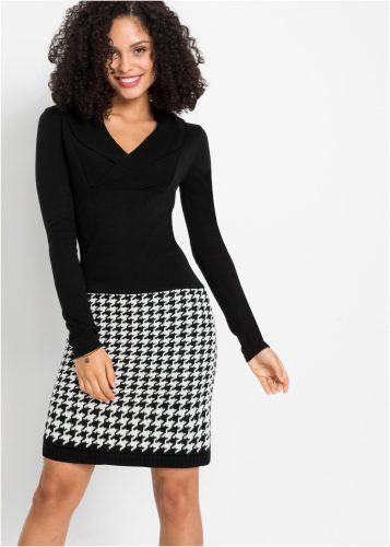 bonprix Strickkleid aus Polyacryl, figurbetonte Passform, gemustertes Rockteil