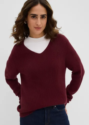 bonprix, bonprix Rippstrickpullover aus reiner Bio Baumwollerot 36Damen