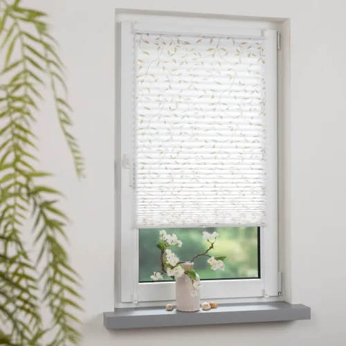 LIEDECO, Liedeco Plissee "Klemmfix-Plissee verspannt, Druck Blätter" blickdicht ohne Bohren verspannt Bedrucktes Plissee mit Blattmotiv