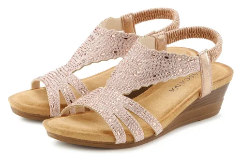 Lascana, LASCANA Keilsandalette "Elegante Sommer?Sandalette" mit Glitzerdetails, Keilabsatz & elastischem Riemchen