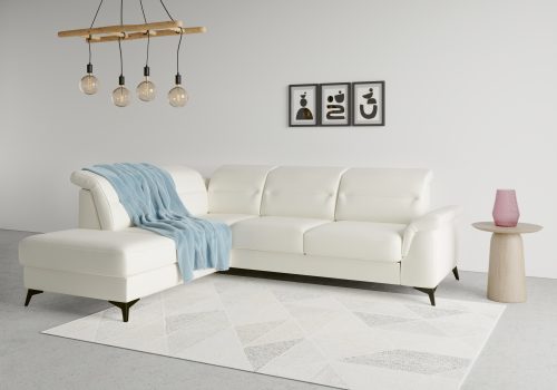 SIT&MORE, sit&more Ecksofa »Sinatra«, mit Ottomane, optional mit Kopfteilverstellung und Armteilfunktion oder mit Kopfteilverstellung, Armteilfunktion, Bettfunktion und Stauraum, mattschwarze Metallfüsse