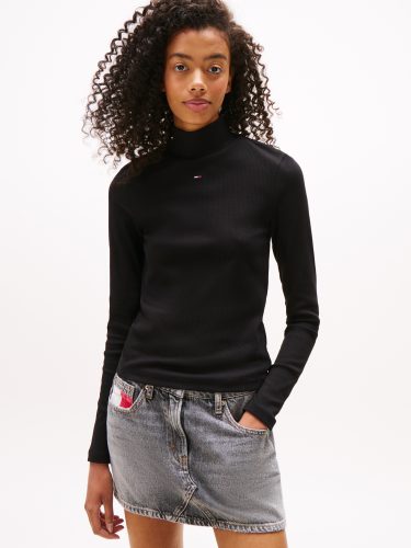 Tommy Jeans, Tommy Jeans Geripptes Langarmshirt - Black S Damen