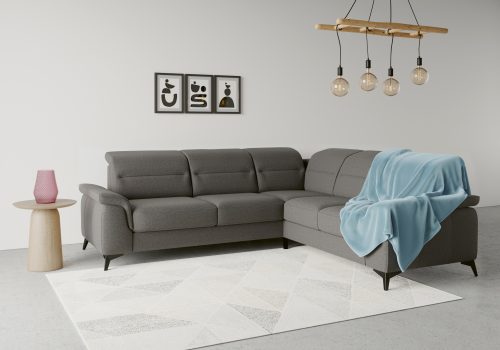 sit&more Ecksofa »Sinatra«, optinal mit Kopfteilverstellung und Armteilfunktion oder mit Kopfteilverstellung, Armteilfunktion, Bettfunktion und Schubkasten, langer Schenkel links oder rechts bestellbar, mattschwarze Metallfüsse