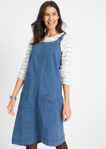 bonprix Jeanskleid aufgesetzte Taschen Latzkleid mit verstellbaren Trägern, aufgesetzte Taschen