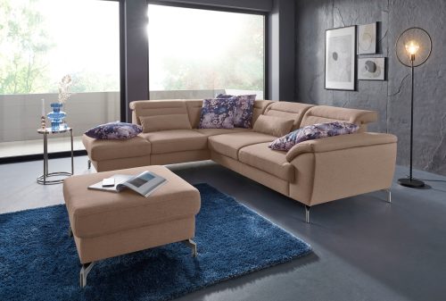 sit&more Ecksofa, 12 cm Fusshöhe, inklusive Sitztiefenverstellung, wahlweise Kopfteilverstellung, wahlweise in 2 unterschiedlichen Fussfarben