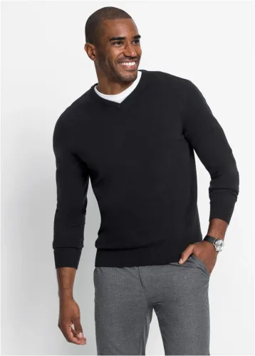 bonprix, bonprix Strickpullover "Feinstrickpullover in Regular Fit" aus Feinstrickmaterial, mit V-Ausschnitt, Regular Fit