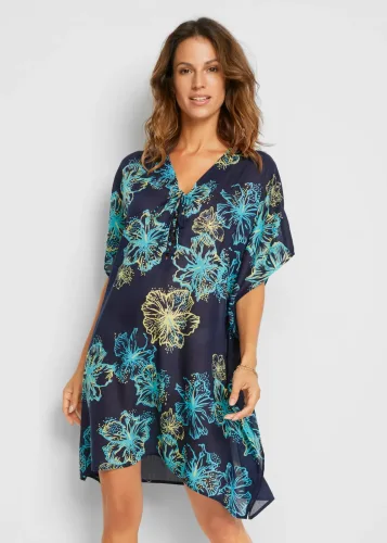 bonprix, bonprix Transparente Strandtunika mit V-Ausschnittblau 40Damen