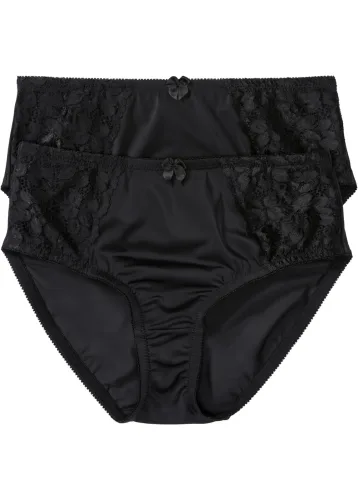 bonprix, bonprix Maxislip mit zarter Spitze (2er Pack)schwarz 48Damen