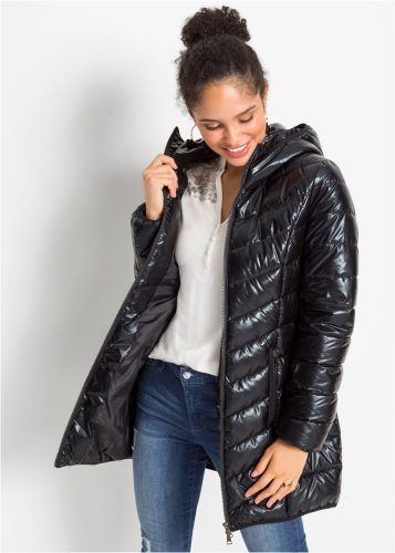 bonprix Steppjacke mit Kapuze femininer Stil, Kapuze, lockere Passform, 2-Wege-Zipper, Metallic-Look