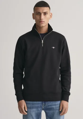 Gant, Gant - Sweatshirt  Bequem sitzend-Regular Shield Half Zip Sweat, für Herren, Schwarz, Größe XL