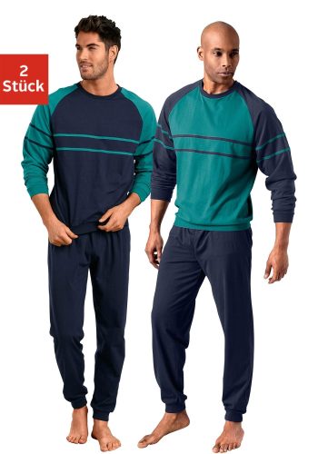 LE JOGGER, le jogger® Pyjama, (Packung, 4 tlg., 2 Stück), in langer Form mit aufgesetzten Streifen