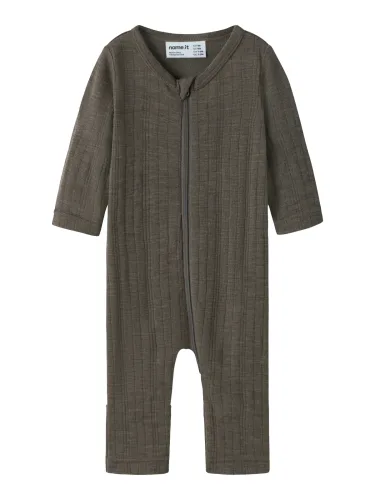 Name It, Name It Schlafanzug "NBMWANG WOOL NEEDLE NIGHTSUIT SOLID NOOS" Wolle