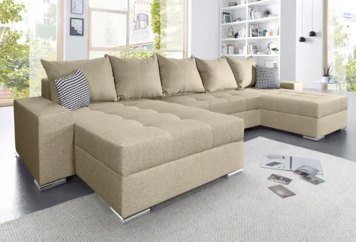 Collection Ab, COLLECTION AB Wohnlandschaft "Josy XXL U-Form, B: 333 cm, mit 2 Recamieren 77 & 97 cm" Bettfunktion, Bettkasten & 2 Zierkissen, Federkern