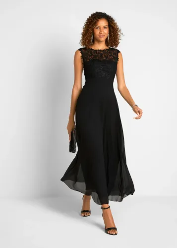bonprix, bonprix Maxikleid mit Spitzeschwarz 52Damen