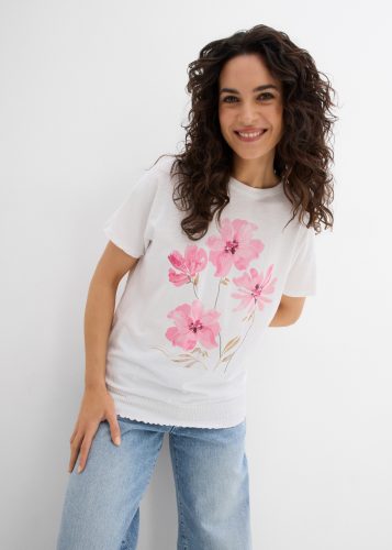 bonprix T-Shirt aus reiner Baumwolle, Ballonform, mit floralem Print, kurzärmelig