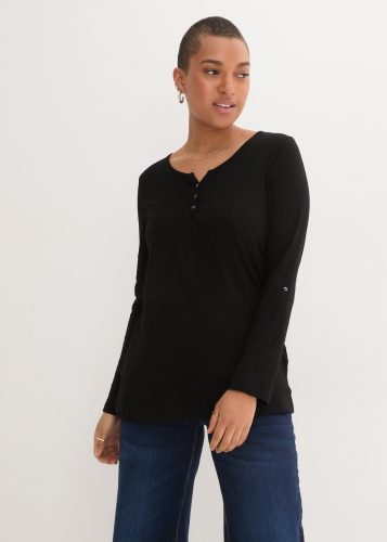 bonprix Langarmshirt gerade Passform, Krempelärmel, Henley-Ausschnitt