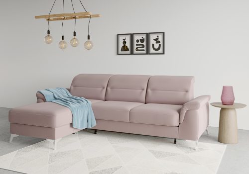 sit&more Ecksofa »Sinatra«, mit Recamiere, optinal mit Kopfteilverstellung und Armteilfunktion oder Kopfteilverstellung, Armteilfunktion, Bettfunktion und Bettkasten, chromfarbene Metallfüsse