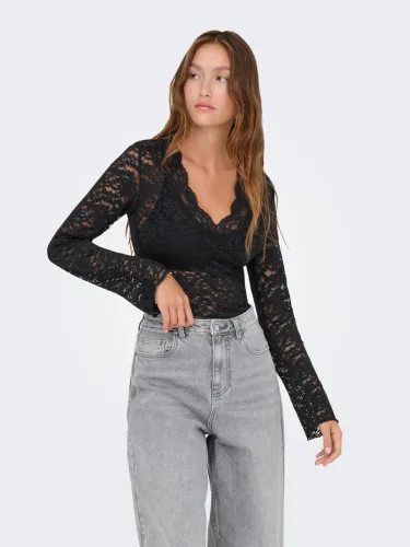Only, Only ONLNIKKA Spitzen Langarmshirt - Black L Damen