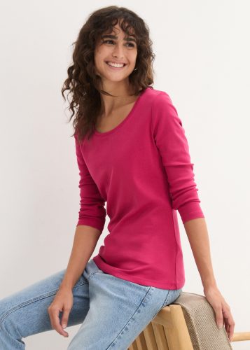 bonprix Langarmshirt leicht taillierte Passform, Rundhalsausschnitt, aus reiner Baumwolle
