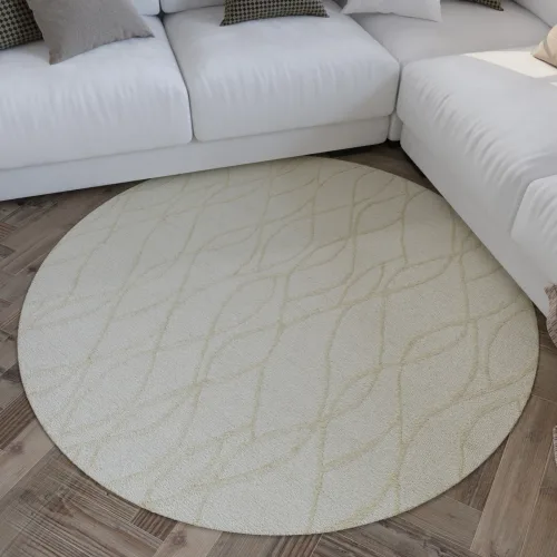 Wecon Home, Wecon home Wollteppich "Hamptons TWENTYTHREE" rund 15 mm Höhe Schurwolle, Kurzflor, Wohn- & Schlafzimmer, elegant, welliges Design