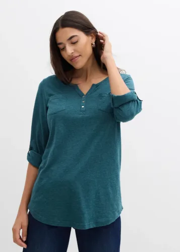bonprix, bonprix Baumwoll-Henleyshirt mit Knopfleistepetrol 52Damen