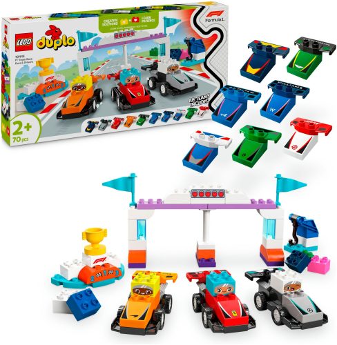 LEGO, 10445 DUPLO F1 Team Rennautos mit Rennfahrern, Konstruktionsspielzeug