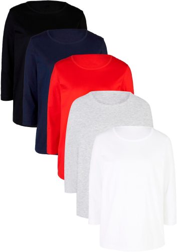 bonprix T-Shirt Packung, 5 Stk. lässig geschnittene Passform, 3/4-Ärmel, Rundhalsausschnitt