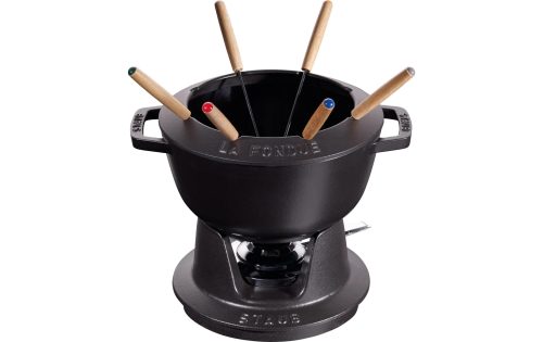 staub - Fondue Set schwarz m. 2 Griffen, 20cm