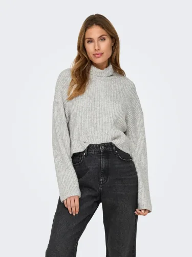 Only, Only Melanie Gerippter Crop Strickpullover - Light Grey Melange S Damen