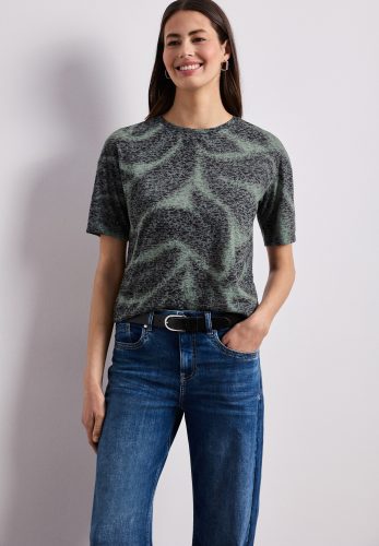 STREET ONE Kurzarmshirt Sommershirt im Ausbrenner-und Leo-Look