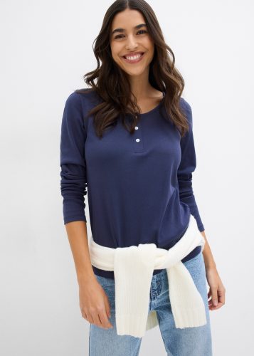 bonprix Langarmshirt 1 körperbetonte Passform, Langarm, mit kurzer Knopfleiste im Henley-Stil