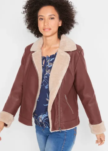 bonprix, bonprix Lederimitat-Jacke, gefüttertbraun 50Damen
