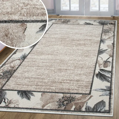 Goodproduct, GOODproduct Teppich "Florent mit Rahmen, Blumen Design" rechteckig 9 mm Höhe Floral, detailreiche Blüten, meliert, elegant, Wohnzimmer