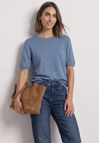 Street One, Kurzarm Pullover mit Rundhals in Unifarbe