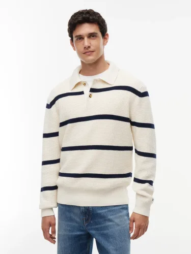 Tommy Hilfiger, Tommy Hilfiger Polokragenpullover "WAFFLE STRUCTURE RUGBY" Relaxed Fit