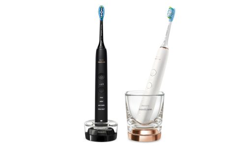 Philips Sonicare, Philips Sonicare Elektrische Zahnbürste "DiamondClean 9000 HX9914" 2 Stk. Aufsteckbürsten DiamondClean Premium Schallzahnbürste, Doppelpack inkl. Ladeglas