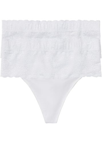 bonprix String Packung, 2 Stk. mit breitem Spitzenbund, elastisches Material, figurbetonte Passform