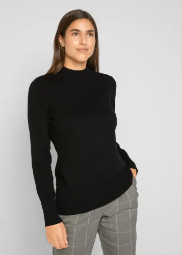 bonprix, bonprix Basic Pullover mit Stehkragen mit recycelter Baumwolleschwarz 36Damen