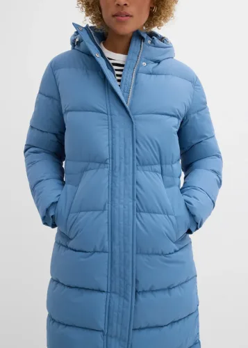 bonprix, bonprix Langer Stepp-Mantel mit Kapuzeblau 42Damen
