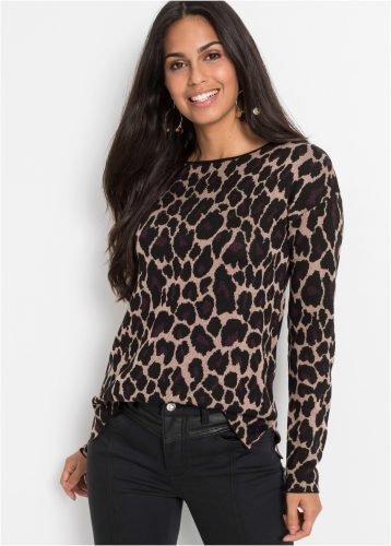 bonprix Strickpullover Jacquard-Strick, mit Viskose-Anteil, Langarm, Loose Fit