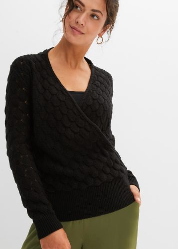 bonprix Strickpullover im tollen Ajour-Strick, Wickeloptik, bequeme Passform